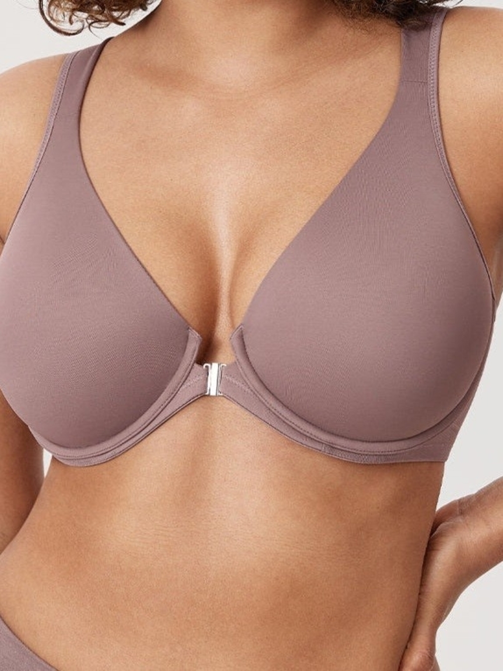 NWT 44DD Front Close Plunge Back Posture Correcting Full Coverage Unlined Bra - Picture 3 of 17